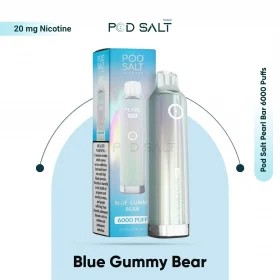 POD SALT Pearl Bar 6000 Disposable E-cigarette, Blue Gummy Bear Flavor.