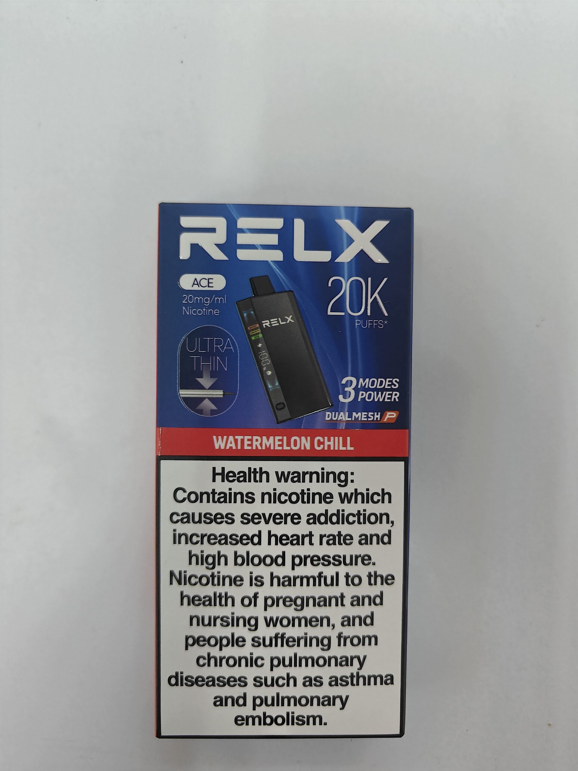 RELX Ace 20K disposable vape packaging in Watermelon Chill flavor.