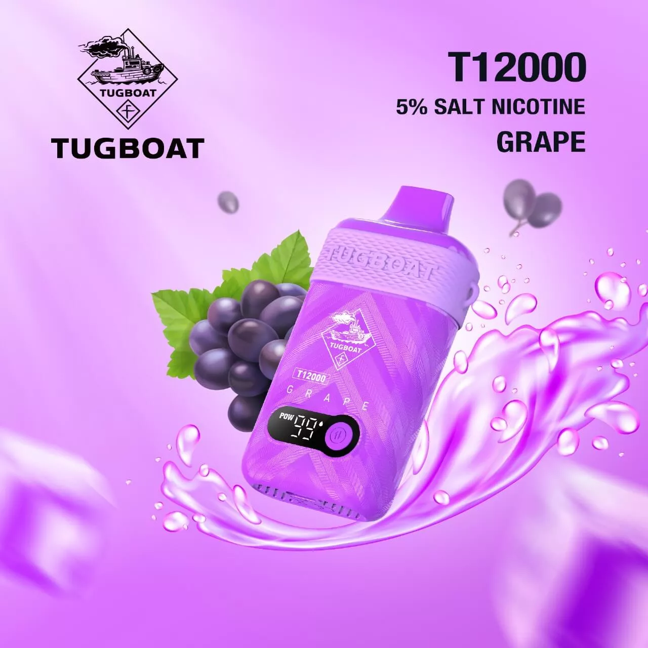 TUGBOAT T12000 disposable vape in Grape flavor.