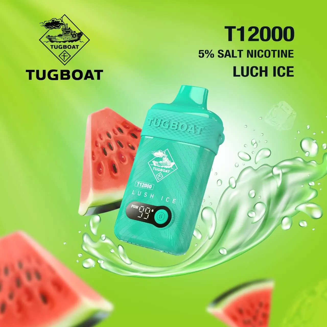 TUGBOAT T12000 disposable vape in Lush Ice flavor.