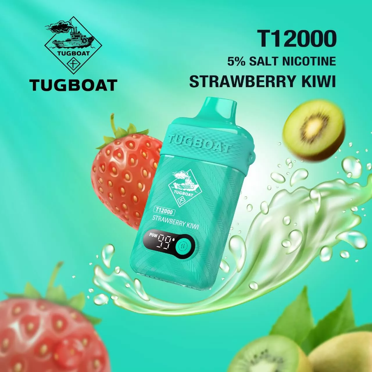 TUGBOAT T12000 disposable vape in Strawberry Kiwi flavor.