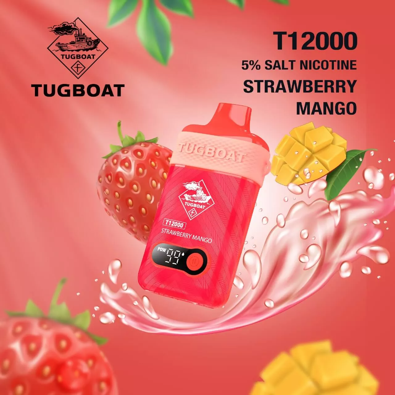 TUGBOAT T12000 disposable vape in Strawberry Mango flavor.