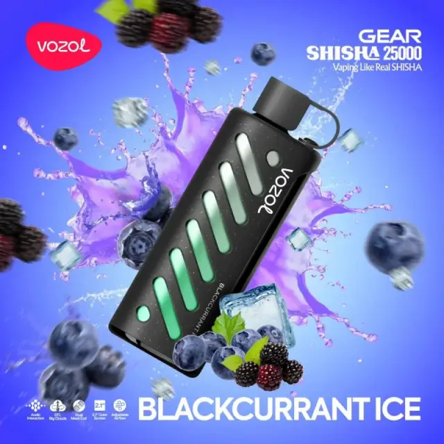 VOZOL GEAR SHISHA 25000 Blackcurrant Ice flavored e-cigarette.