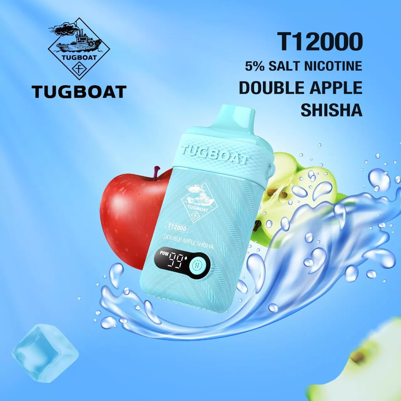 TUGBOAT T12000 disposable vape in Double Apple Shisha flavor.