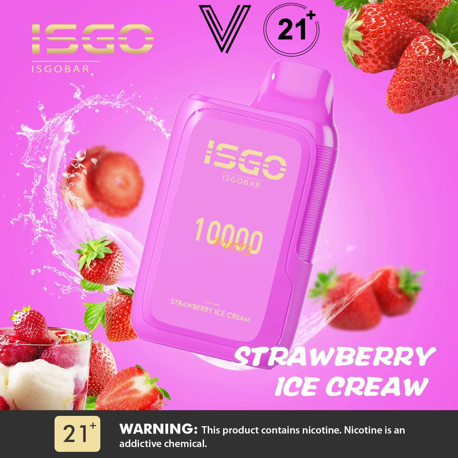 ISGO BAR 10000 Puffs Disposable E-cigarette - Strawberry Ice Cream Flavor